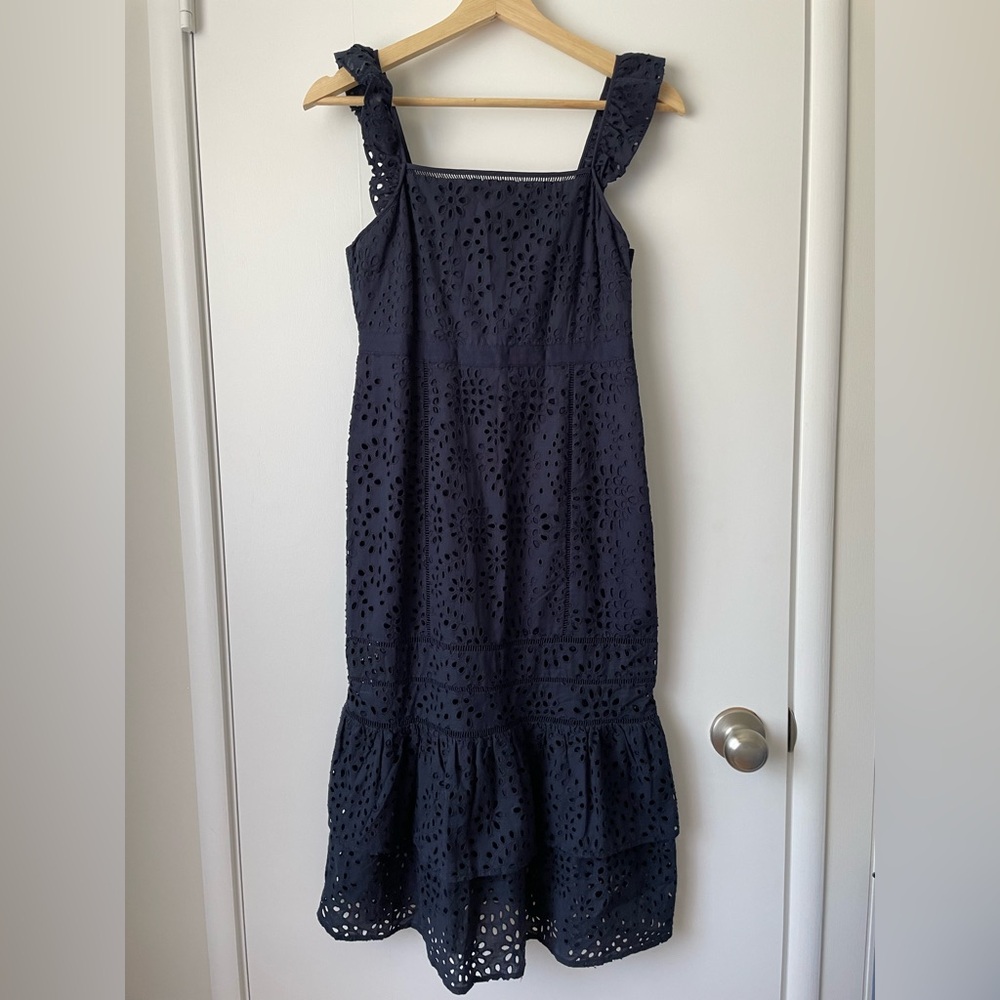 Banana Republic Navy Blue Eyelet Midi Dress, 0P, NWT